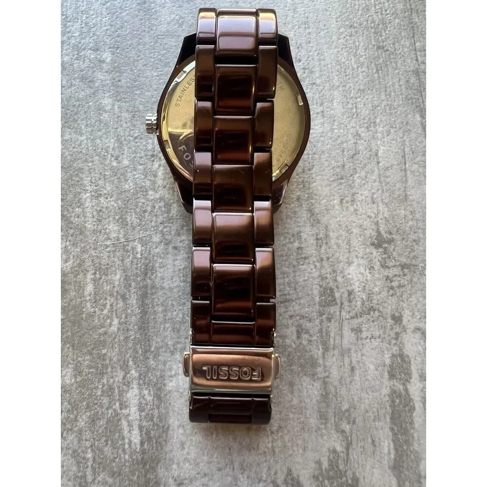 FOSSIL Eevie Multifunction Brown Chocolate Rose Stainless Steel Watch Crystal